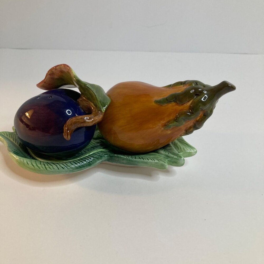 Vintage MCM Fitz & Floyd Eggplant Squash‎ Salt & Pepper Shakers